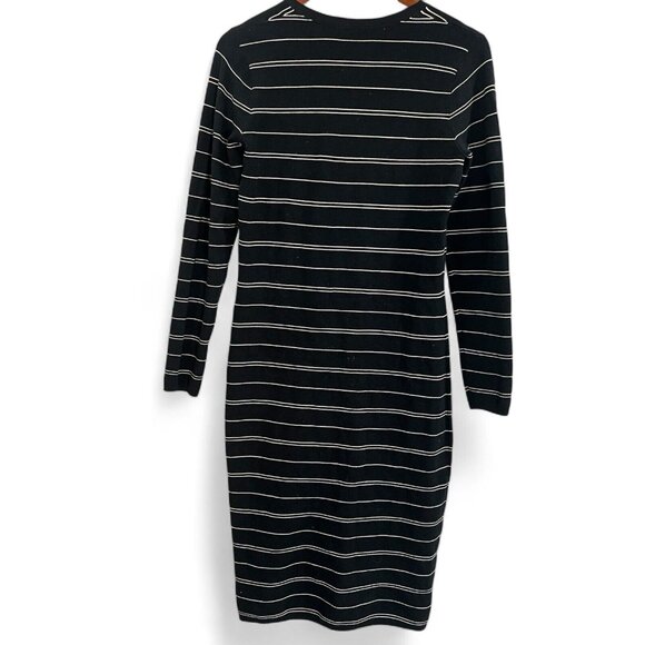 Athleta Sweater Dress Womens Medium Below Knee Striped Long Sleeve Black White - Picture 2 of 11